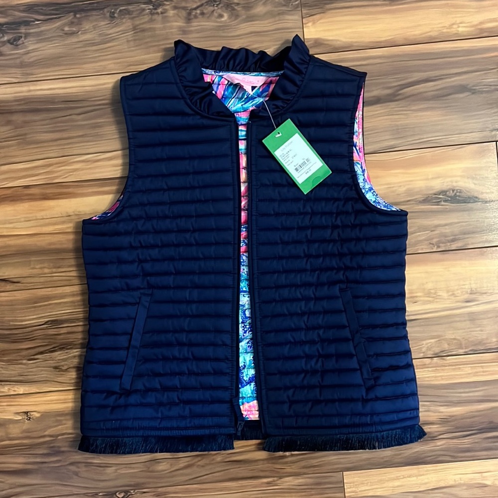 Lilly Pulitzer Kids Levie Vest Navy Size XL 12-14 NWT